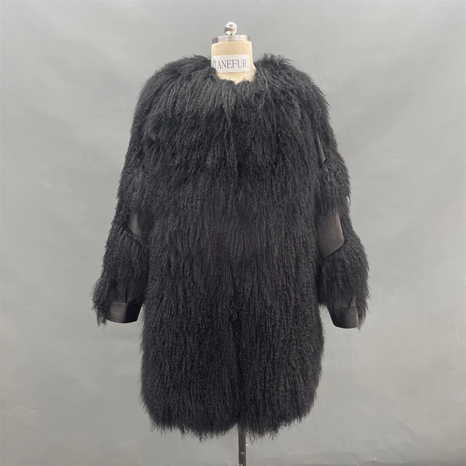 Black Lamb fur Coat