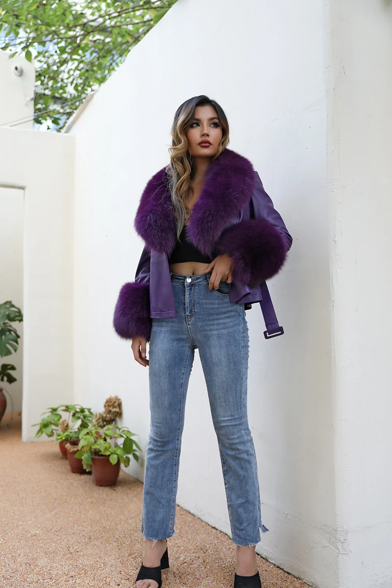 Black Leather Coat with White Fur