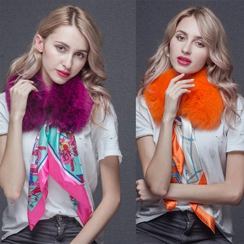 2026 Women's Real Fox Fur Collar with Silk Scarf Fashion Trend