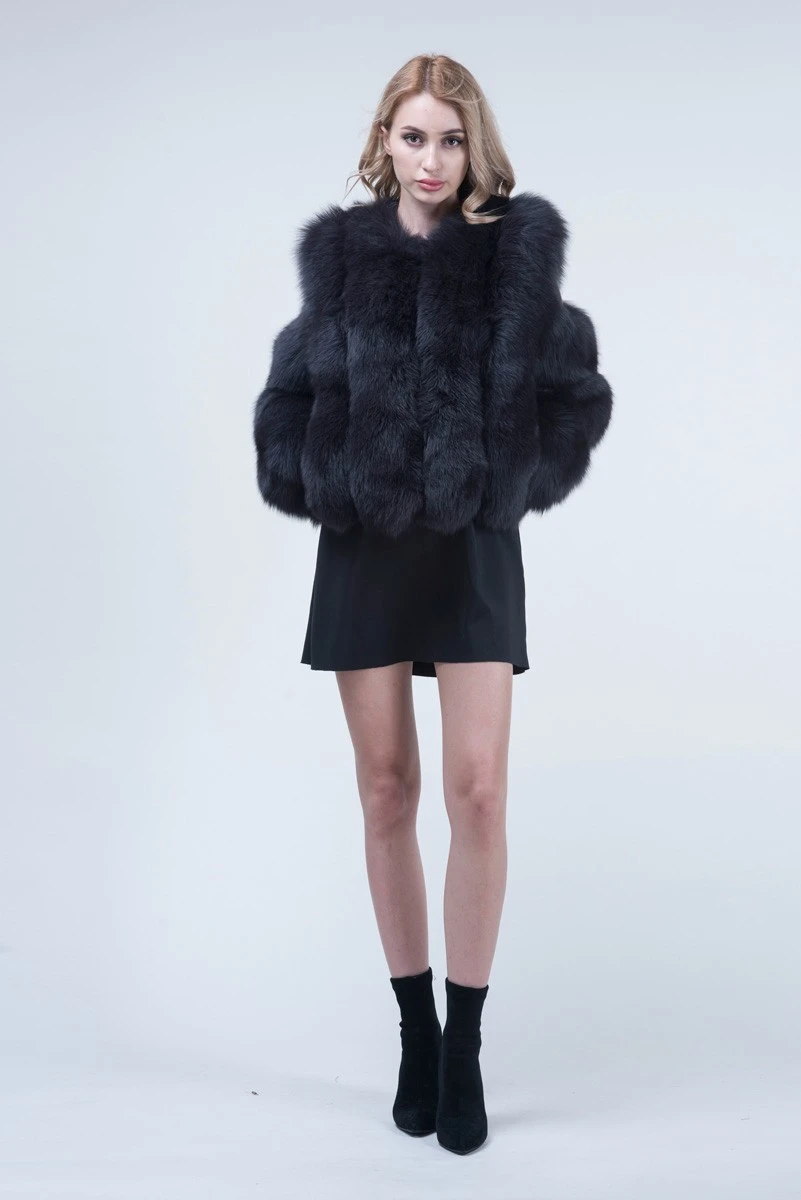 Navy Blue Fox fur Coat high quality