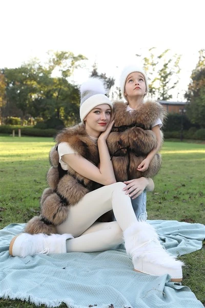 Wool Beanie Hat with Fur Pom