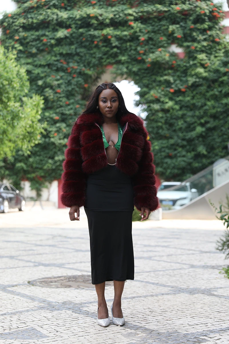 Stripe Faux Fur Coat